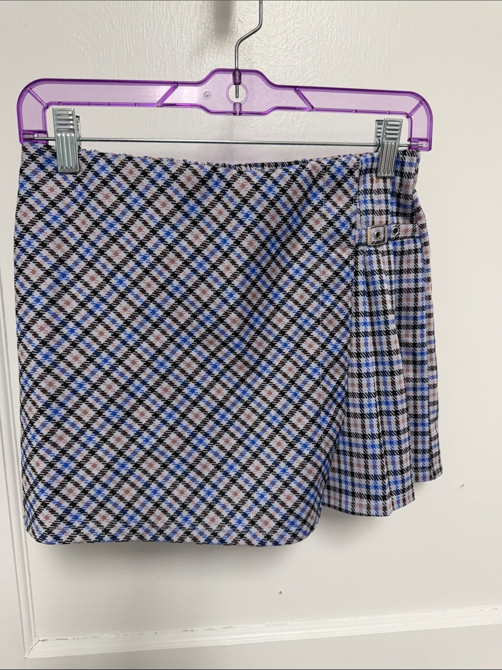 SO Girls' Plaid Mini Skirt in Black, White & Blue